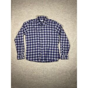 Peter Millar Autumn Soft Surrey Cotton Plaid  Button Up Shirt Gray Men's L